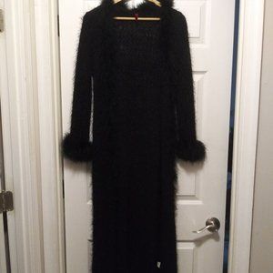Black Faux Fur Trim Sweater Maxi Coat